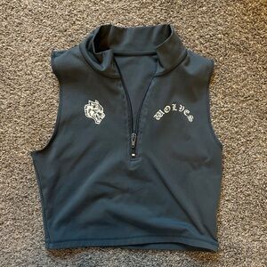 Sleeveless Zip-Up Top with Wolf Design